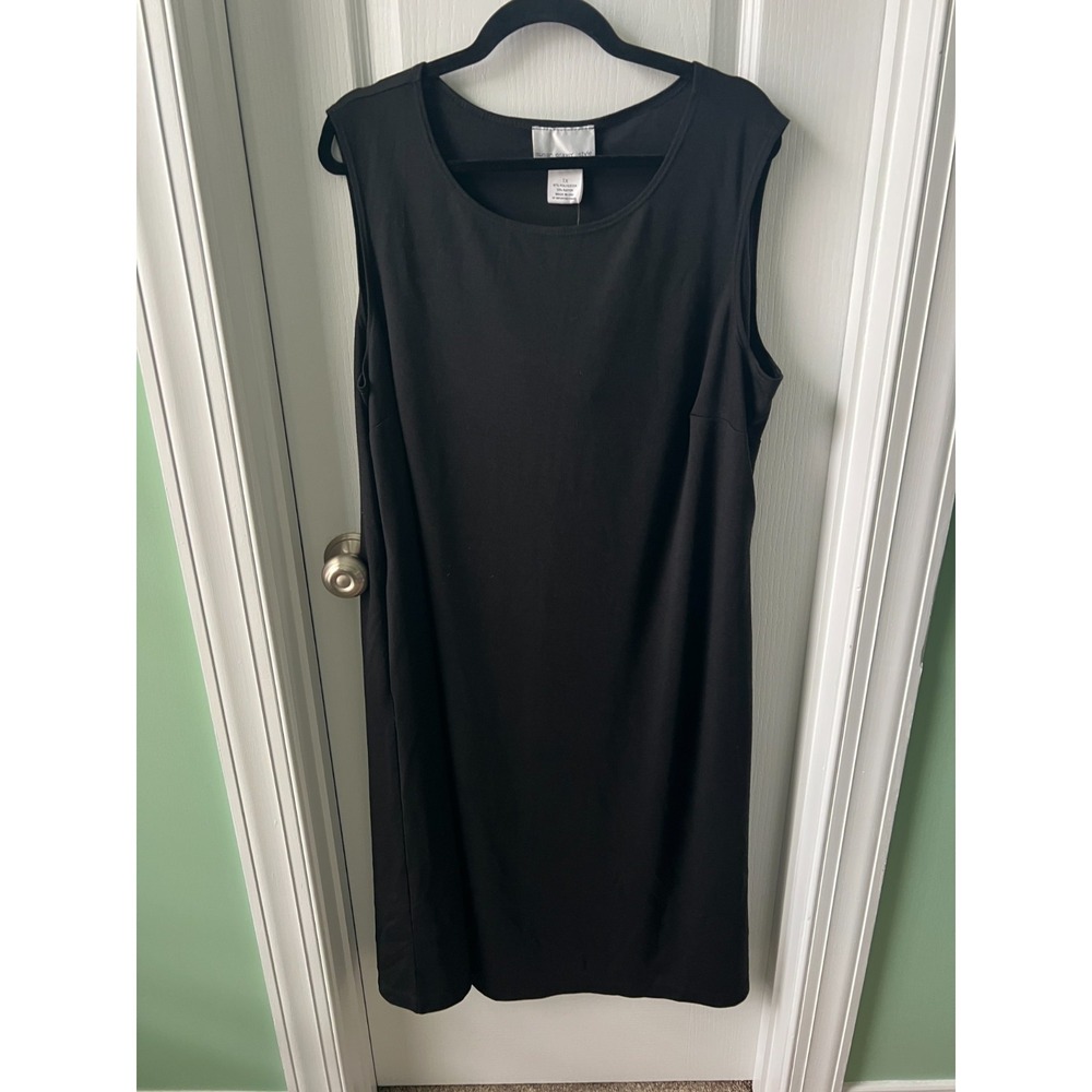 Susan Graver Style Dress Plus Sz 1X Black Sleeveless Pullover Shift Pockets‎ NEW